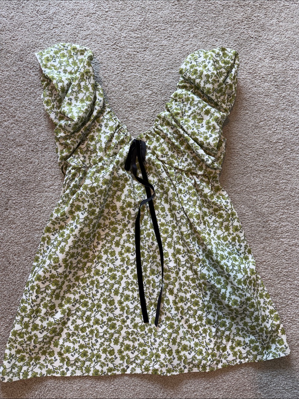 Green Puff Sleeve Floral Dress